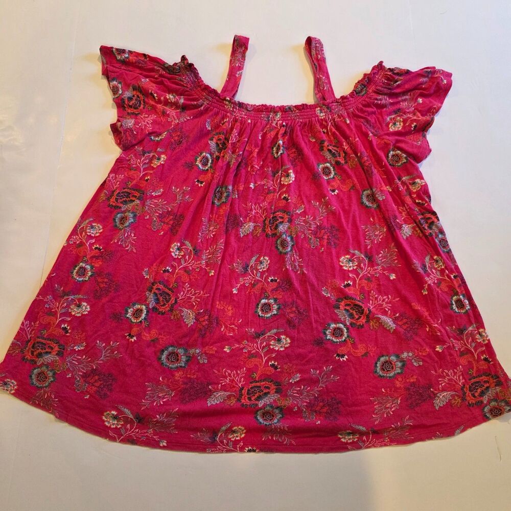 Pink Floral Babydoll Top Women’s L Boho Romantic Cottagecore Y2K